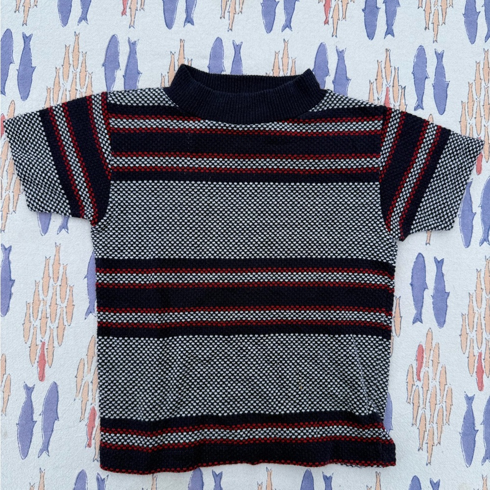 VINTAGE 80’s Navy and Red Striped Short Sleeve Tee